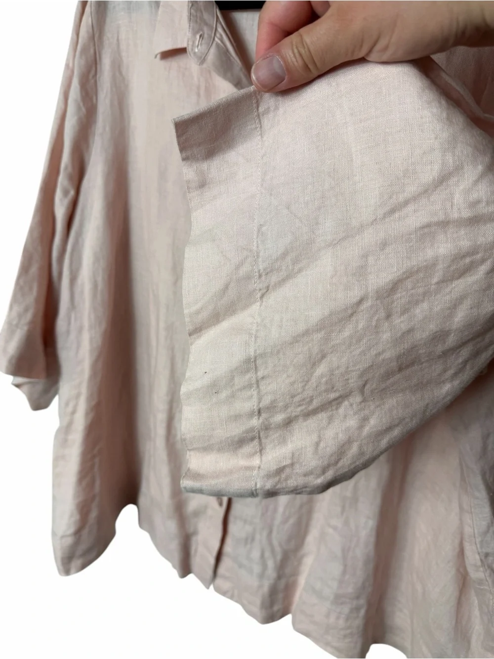 Eileen Fisher System Organic Linen Elbow Sleeve Shirt Size XL Pink Boxy Button